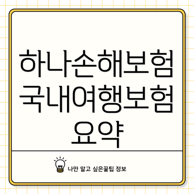 하나손해보험 국내여행보험 요약