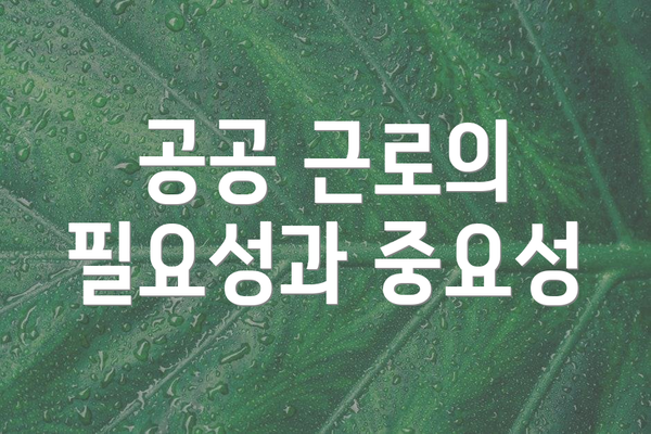 공공 근로의 필요성과 중요성